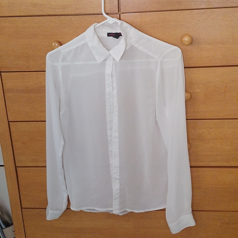 Material Girl Size Small White Sheer Button up